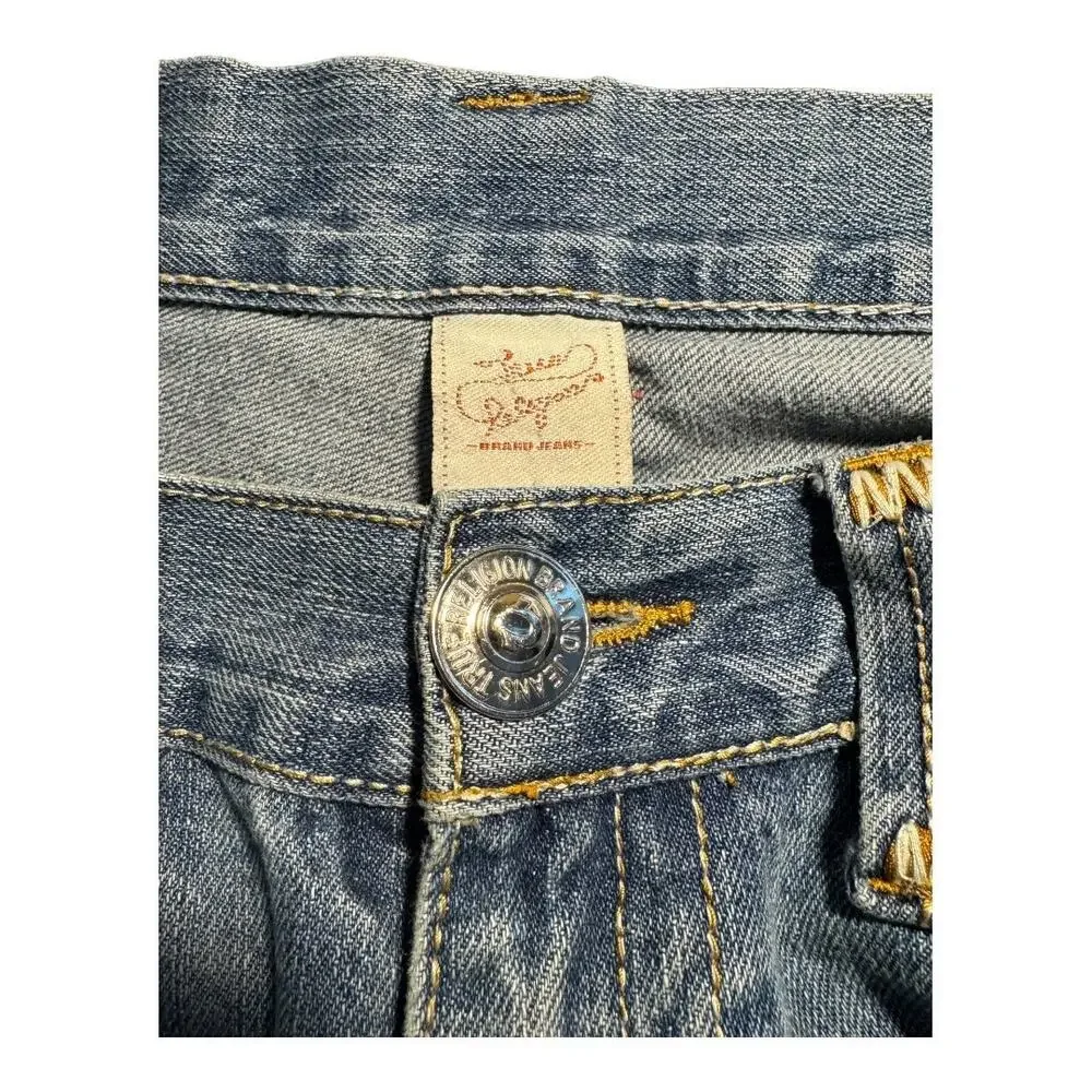 True Religion Men's Straight Jeans Joey Super T Blue‎ Size 38 Iconic Stitching